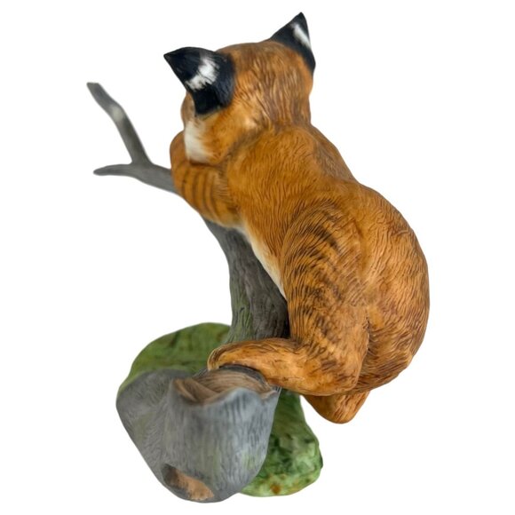 1985 Franklin Mint Porcelain Cat Figurine Captivated Bobcat On Tree NO Butterfly - Picture 5 of 9
